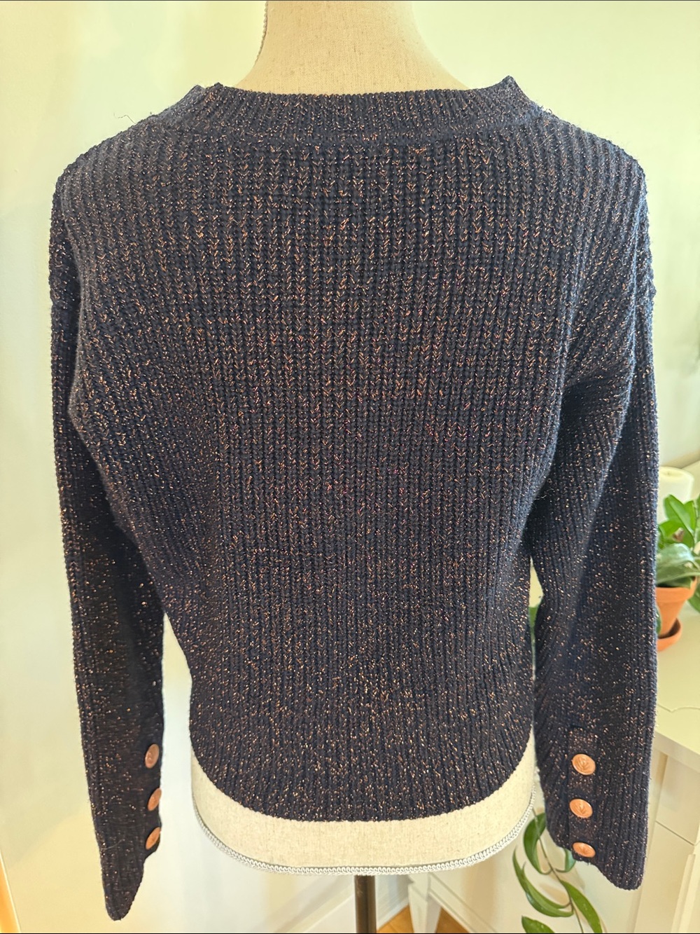 rag & bone Navy/purple Metallic Ribbed Crewneck Sweater merino wool - Picture 5 of 6